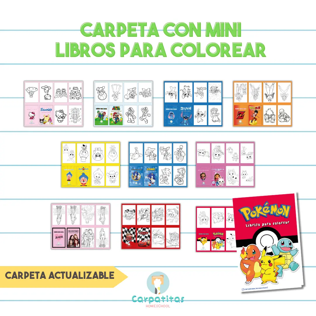 Carpeta con Mini Libritos (Actualizable) | Bluey, Sonic, Stitch, Cars, Frozen, Paw Patrol y más