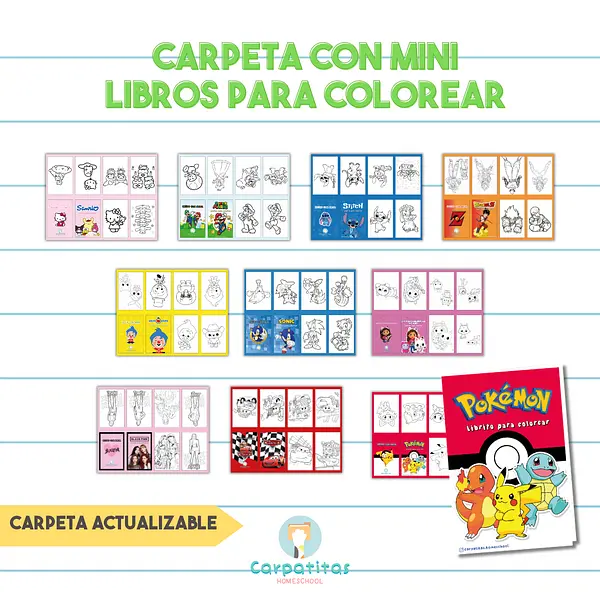 Carpeta con Mini Libritos (Actualizable) | Bluey, Sonic, Stitch, Cars, Frozen, Paw Patrol y más