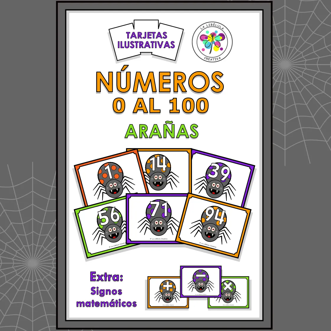 Spanish Flash Cards Halloween Spiders Numbers 0 to 100 Tarjetas Arañas Números