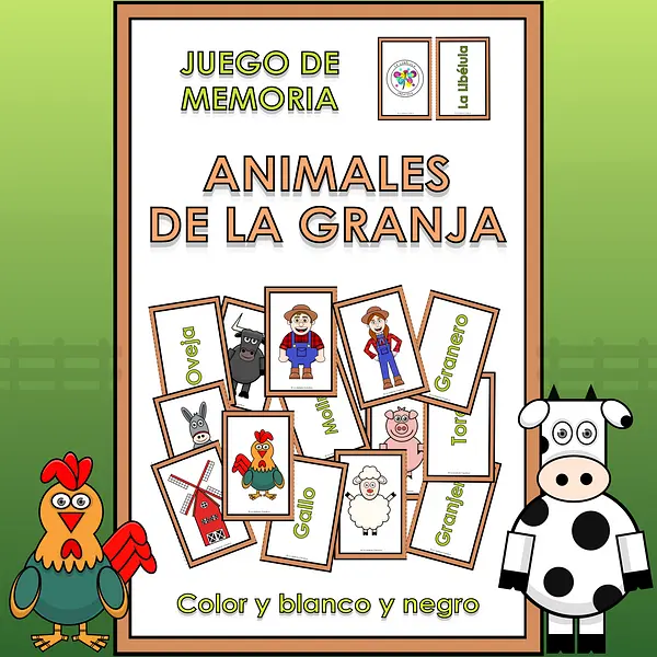 Spanish Memory Match Game Farm Animals Pairs Juego Parejas Granja Animales