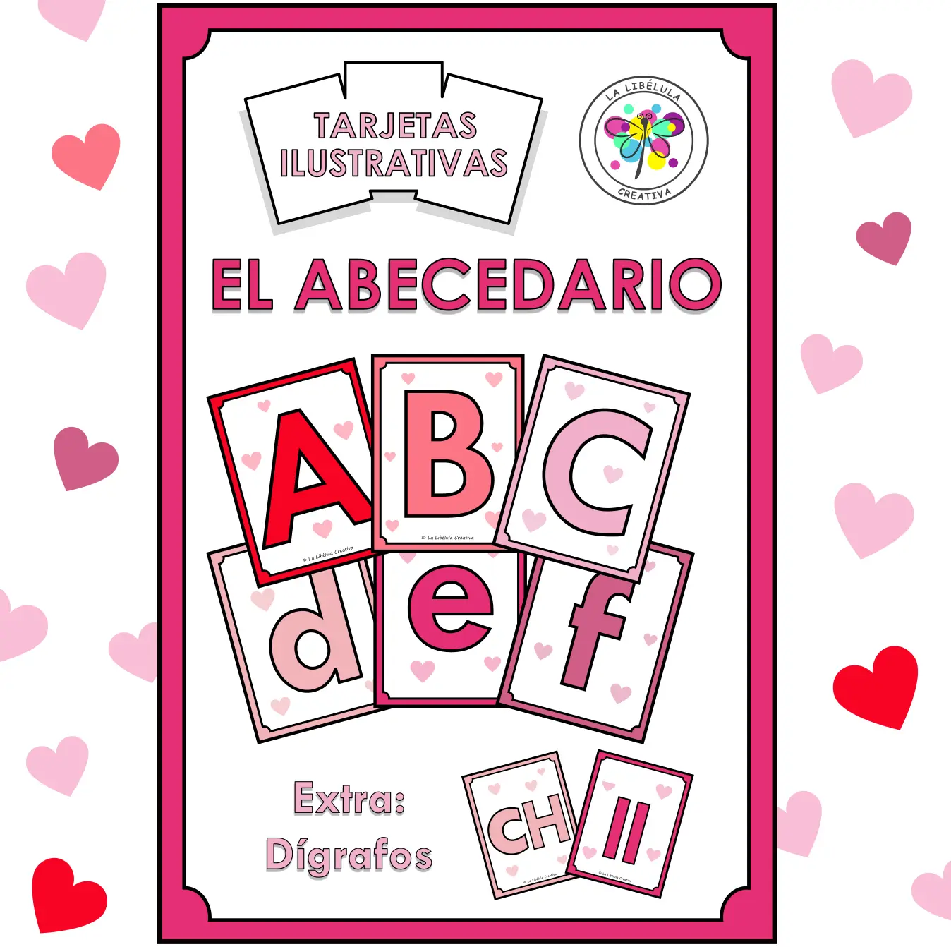 Spanish Flash Cards Alphabet ABC Valentines Day Tarjetas Abecedario San Valentín