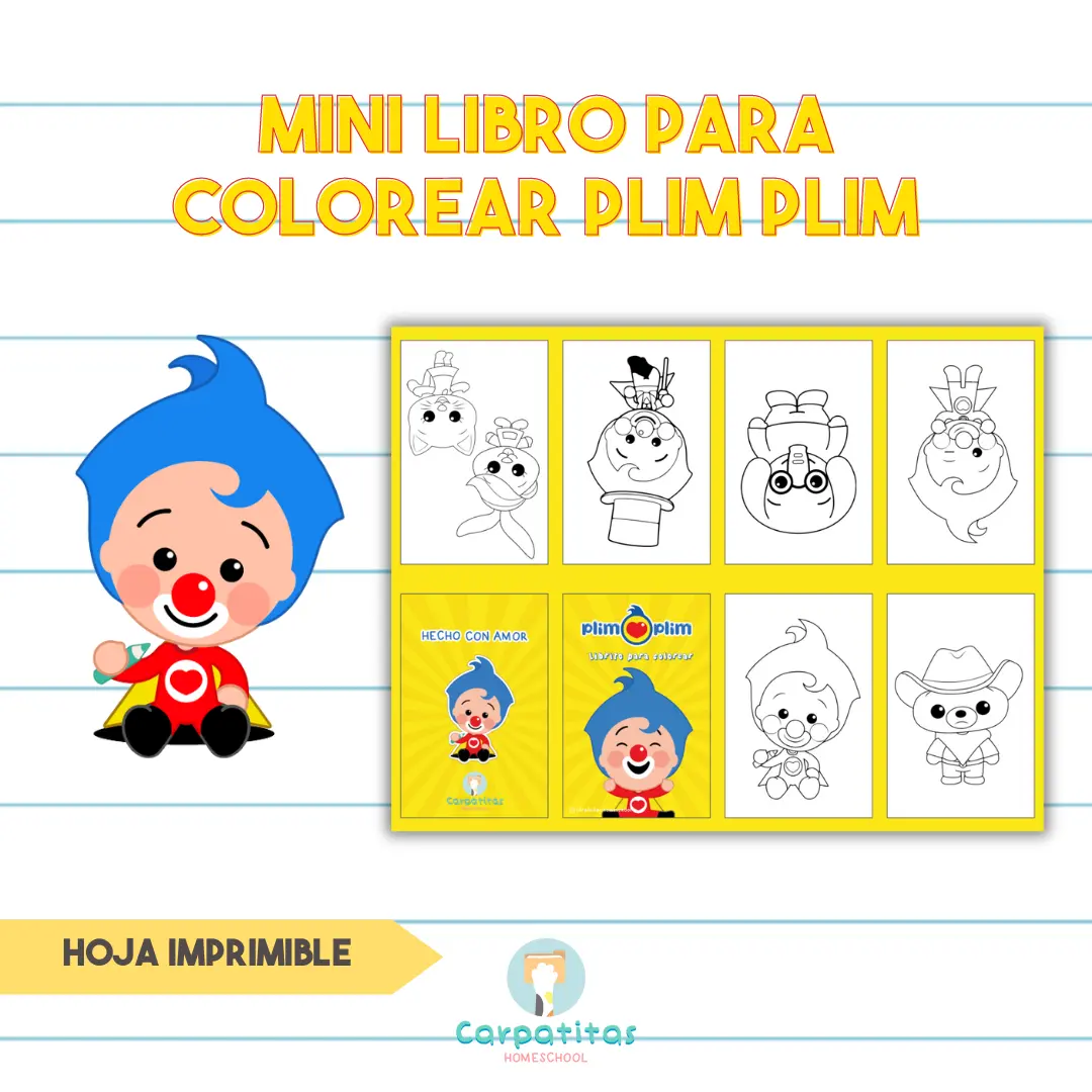 Mini Librito Para Colorear de Payasito Plim Plim - Hoja Imprimible Para Armar