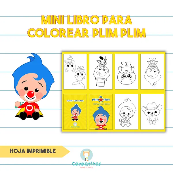 Mini Librito Para Colorear de Payasito Plim Plim - Hoja Imprimible Para Armar