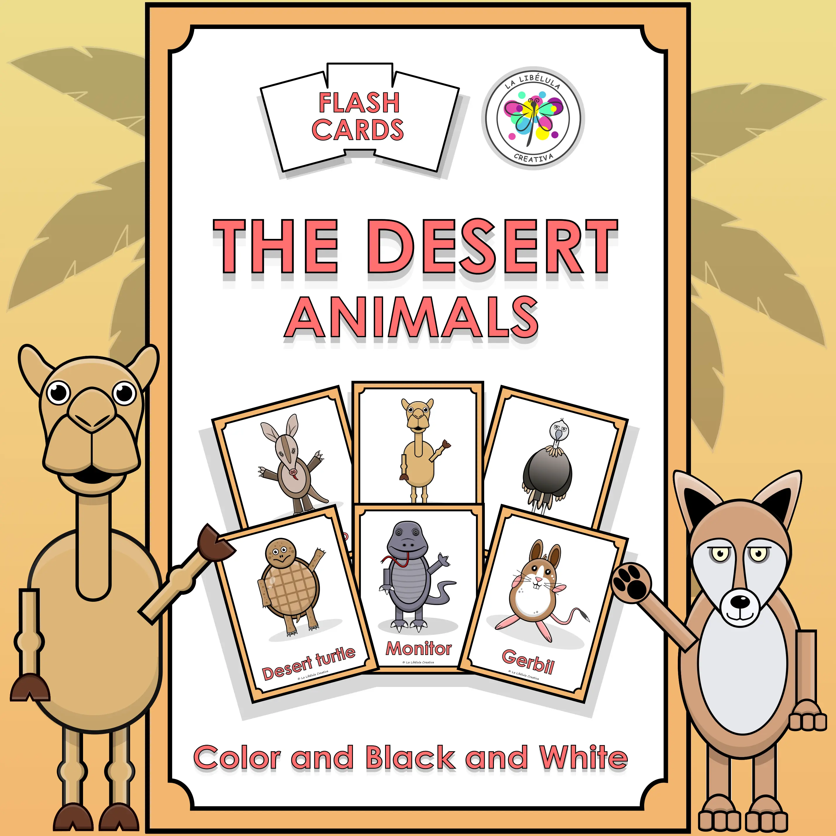 Flash Cards Desert Animals Cut Color Wild BW Craft