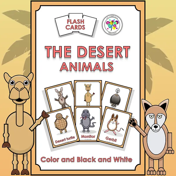 Flash Cards Desert Animals Cut Color Wild BW Craft