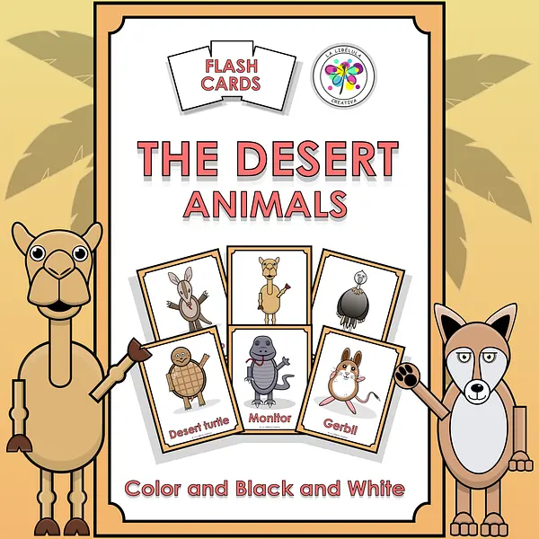 Flash Cards Desert Animals Cut Color Wild BW Craft