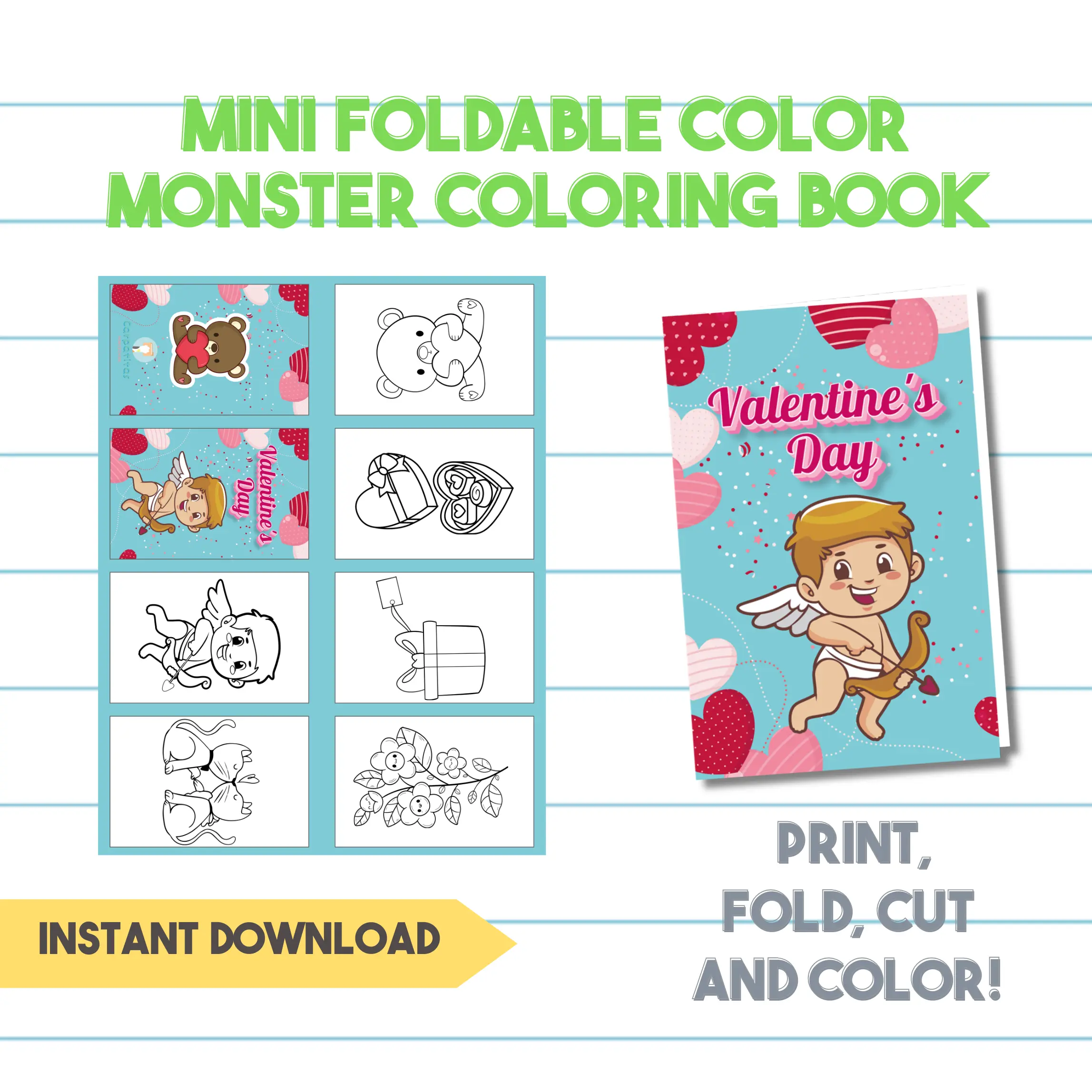 GRATIS Mini Librito Para Colorear de San Valentín - Hoja Imprimible Para Armar