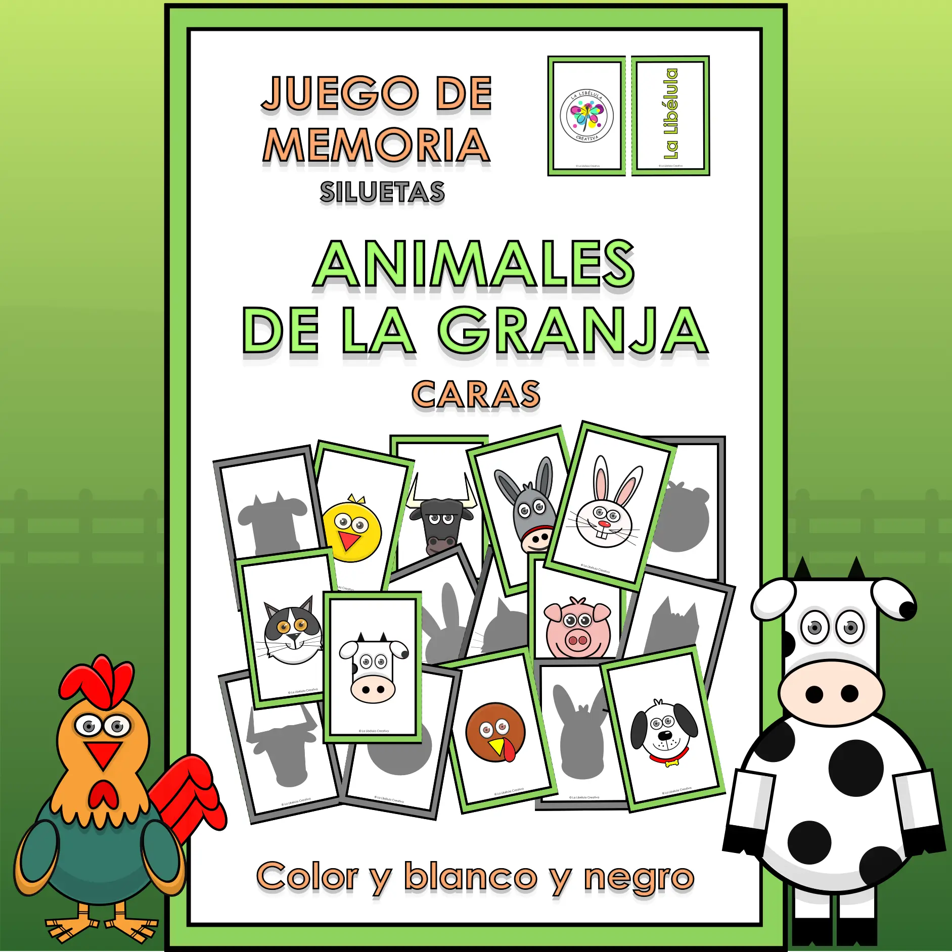 Spanish Memory Match Game Farm Animals Silhouettes Juego Parejas Granja Siluetas