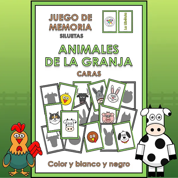 Spanish Memory Match Game Farm Animals Silhouettes Juego Parejas Granja Siluetas
