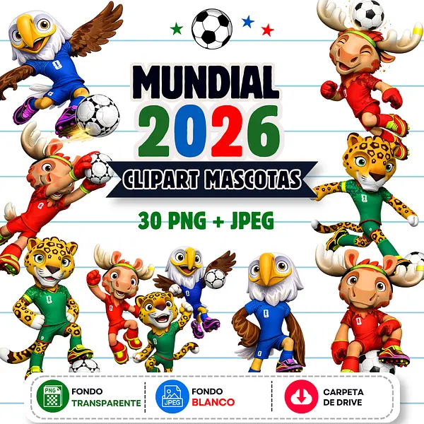 Clipart Mascotas Mundial de Fútbol 2026 | Mascotas Zayu, Clutch y México