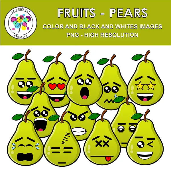 Clipart Fruits Pear Food Color BW Healthy Emoticons Emotions