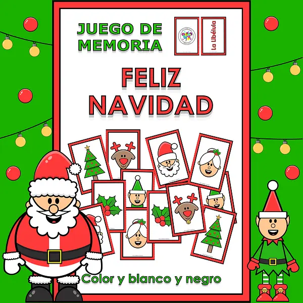 Spanish Memory Match Game Chirstmas Pairs Parejas Juego Navidad Caras Personajes