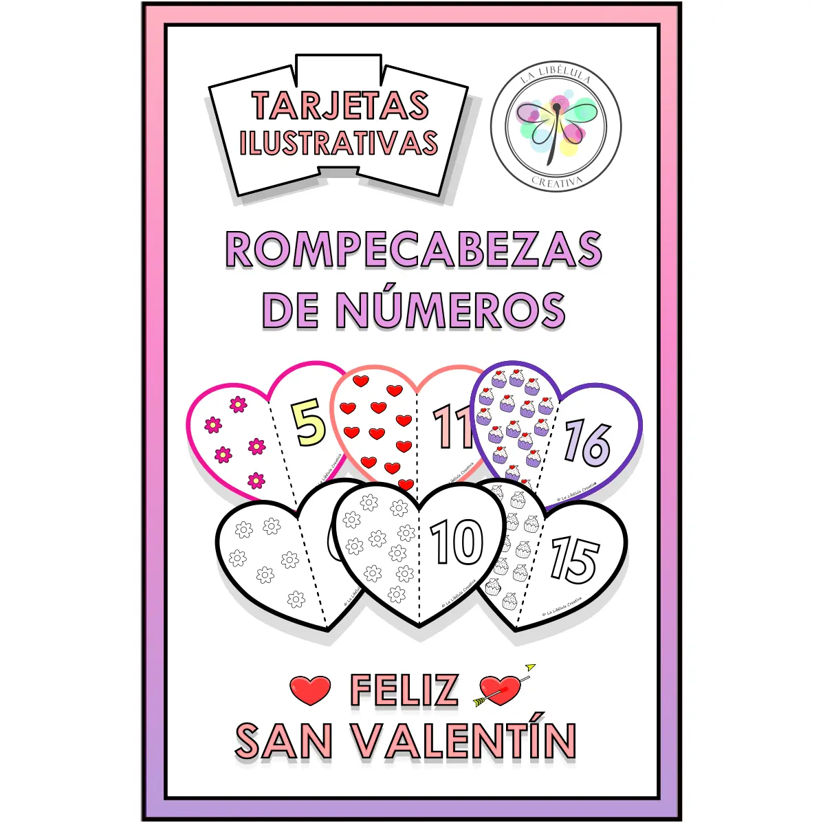 Spanish Flash Cards Valentine´s Day Numbers Puzzle Tarjetas Valentín Números