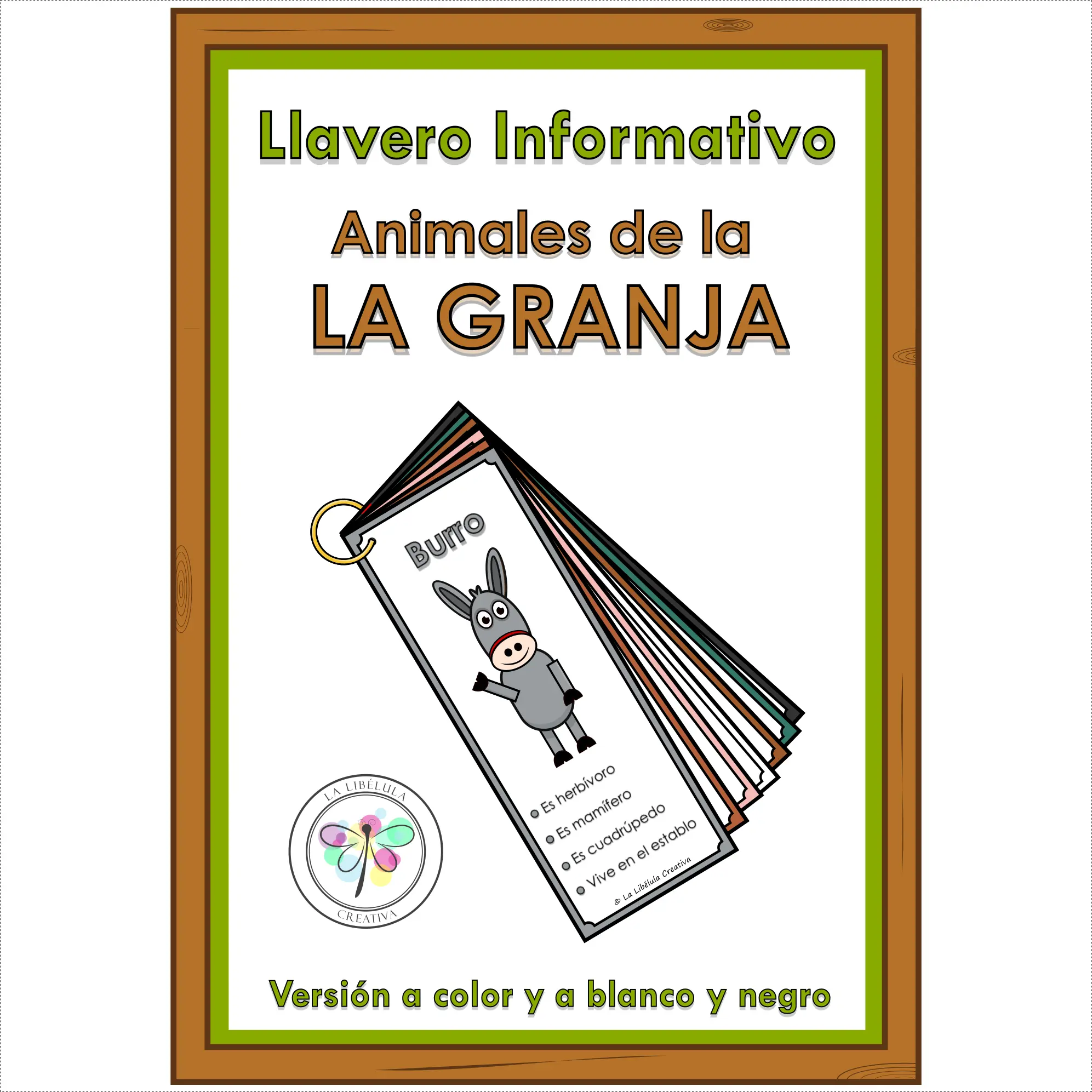 Spanish Keychain Info Farm Animals Cards Llavero Informativo Granja Animales