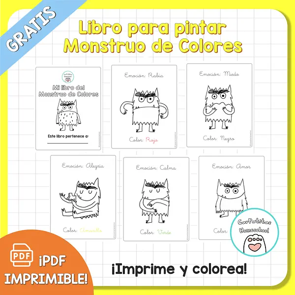 PDF Gratis: Libro para Pintar Monstruo de Colores