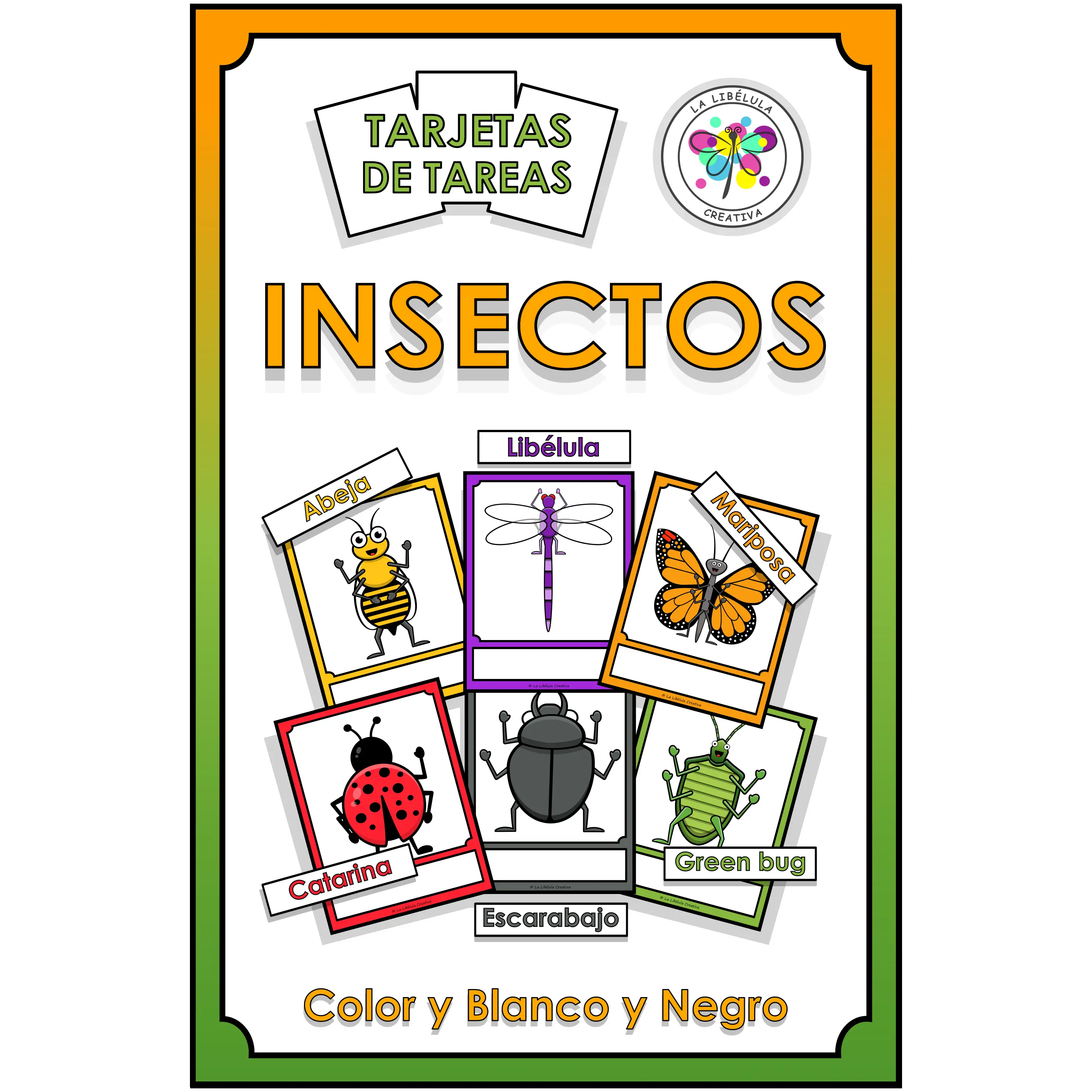 Spanish Task Cards Insects Tarjetas Insectos Color Cut Recortar Animals Animales