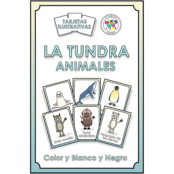 Spanish Flash Cards Tundra Cut Color Tarjetas Recortar Nieve Animals Animales