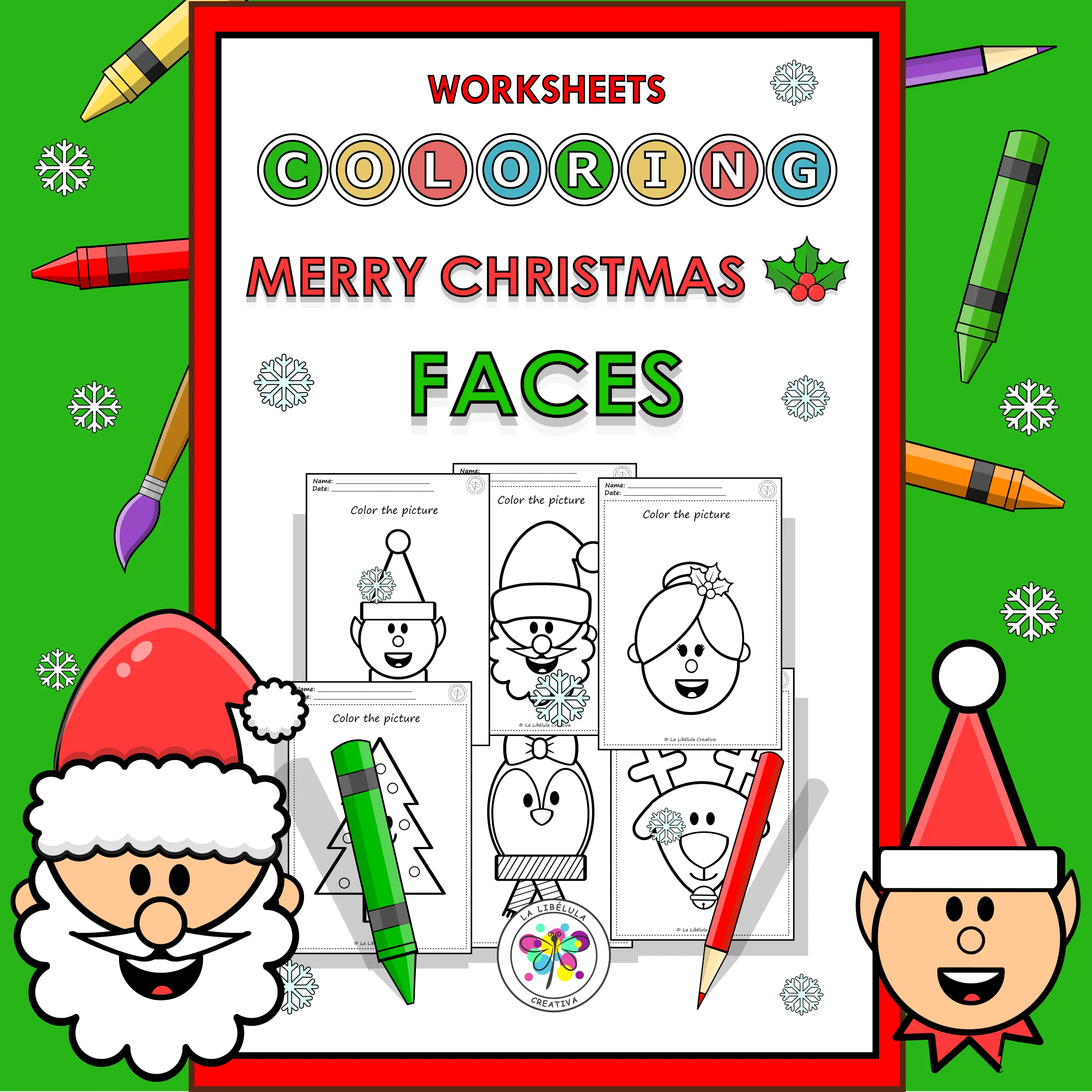 Worksheets Coloring Christmas Faces Characters Decorate Craft Santa December