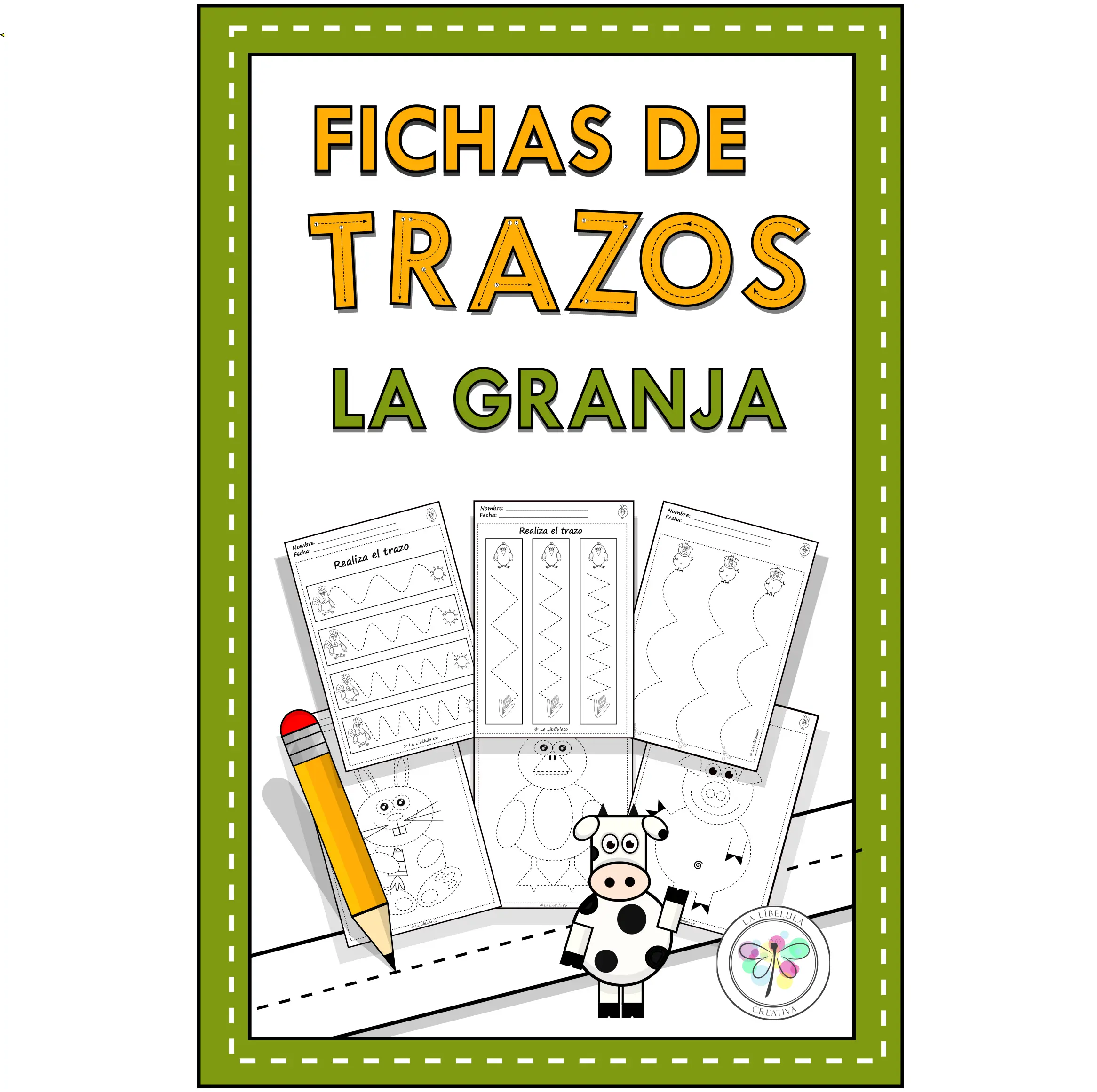 Spanish Worksheets Tracing Farm Animals Fichas trazos Granja animales Vaca