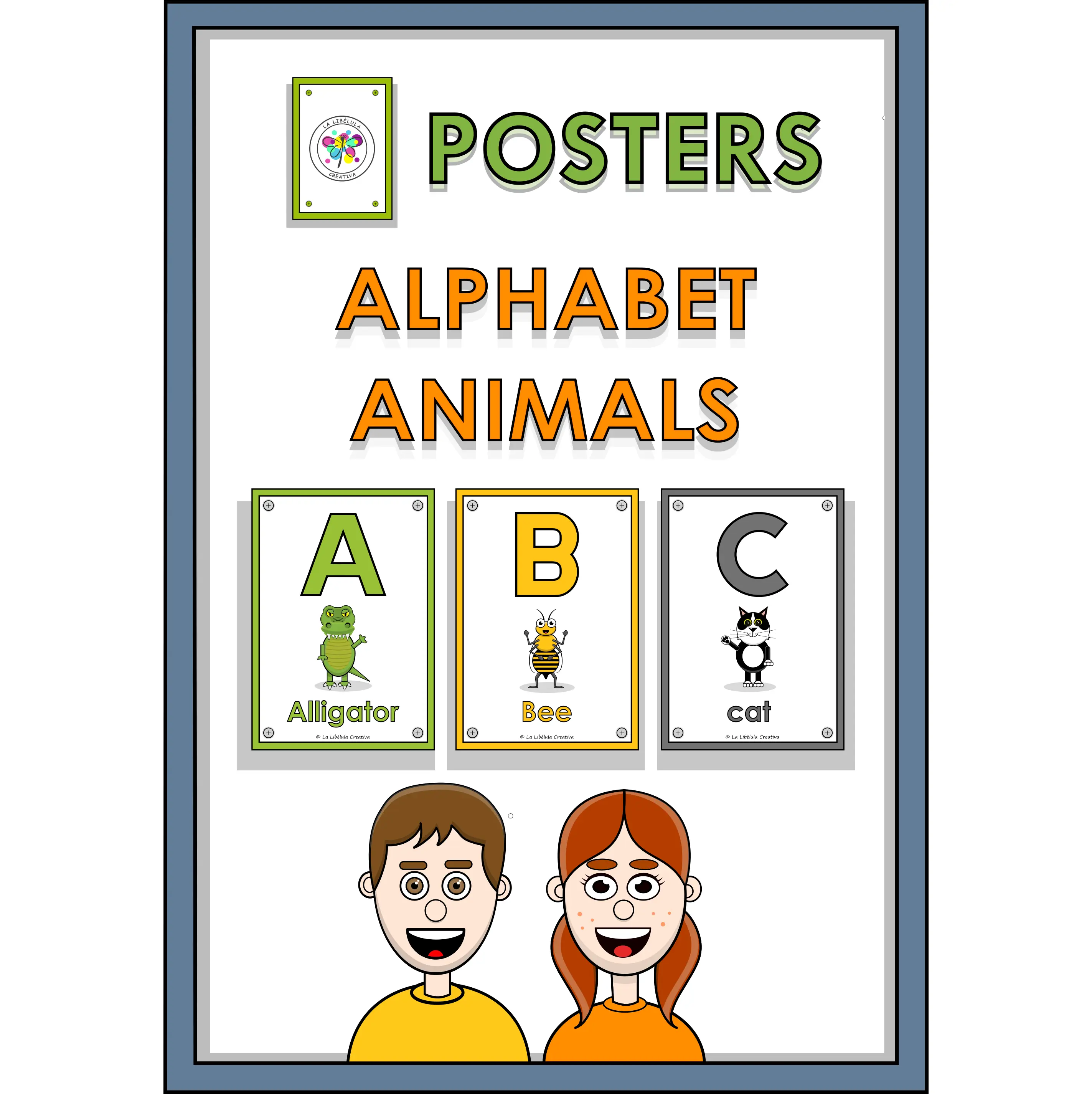 Posters Alphabet Animals Decorate Letters ABC Capital Lowercase