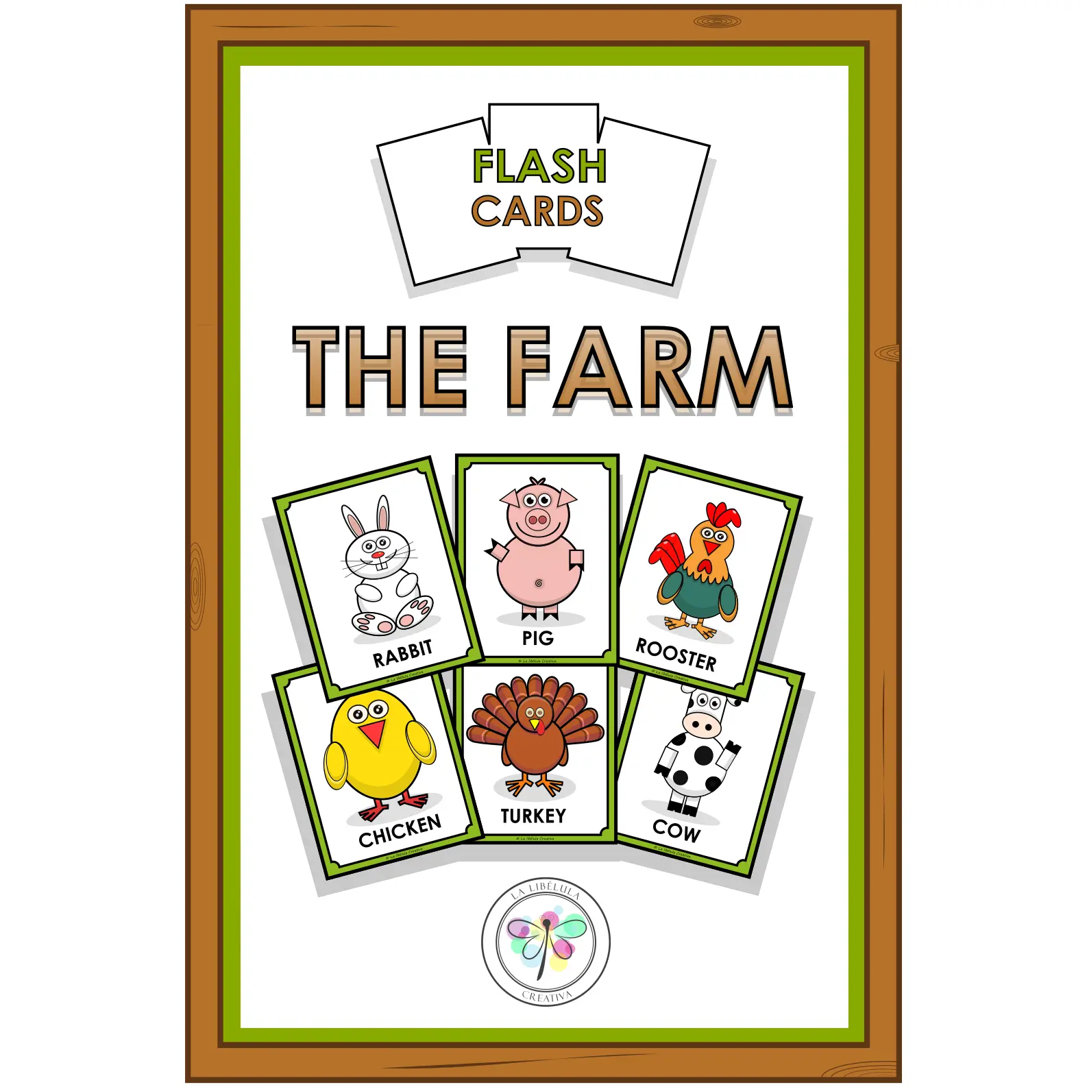 Flash Cards Farm Animals Color Black and White Barn Cut Cow Rabbit Farmer