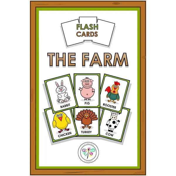 Flash Cards Farm Animals Color Black and White Barn Cut Cow Rabbit Farmer