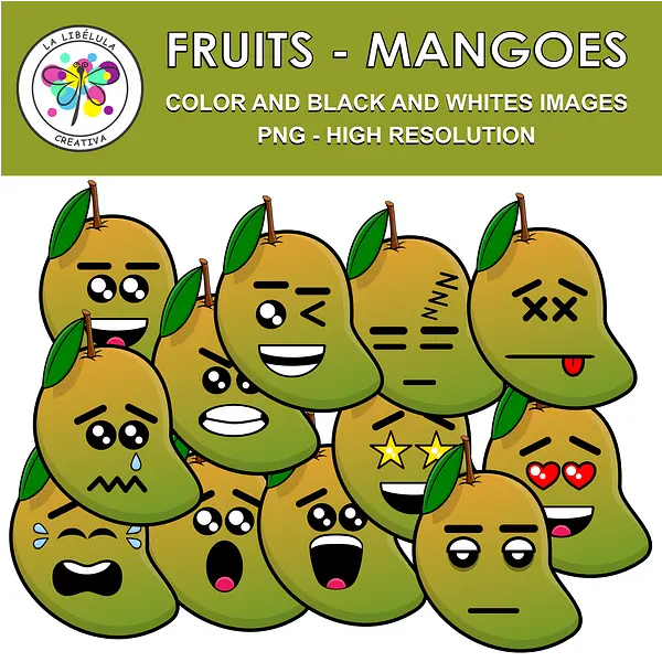 Clipart Fruits Mango Food Color BW Healthy Emoticons Emotions