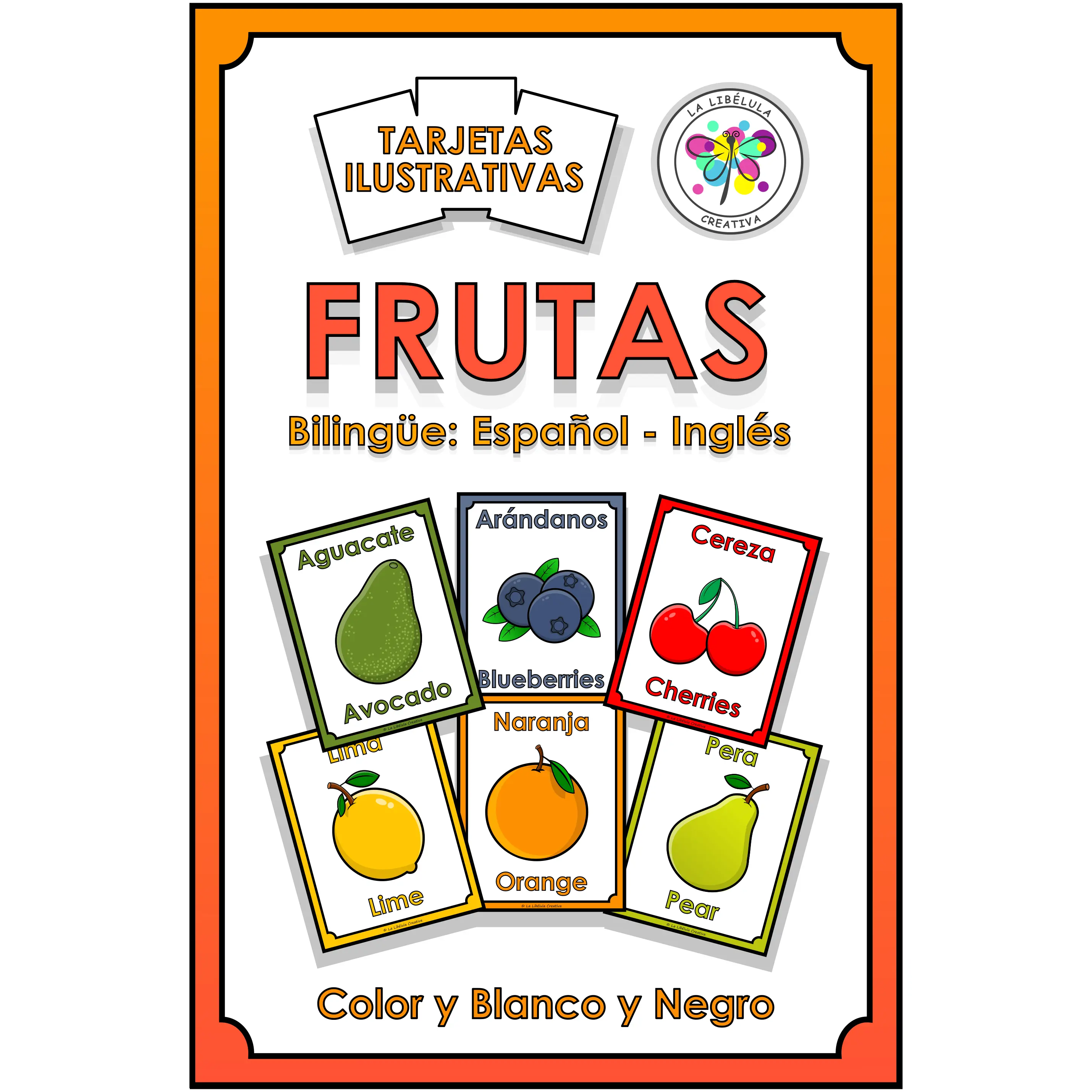 Spanish English Flash Cards Fruits Bilingual Tarjeta Frutas Bilingüe Food Comida