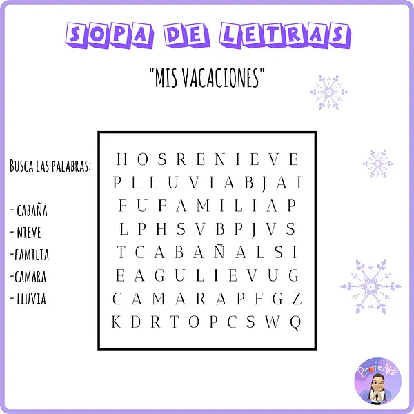 Sopa de letras "Mis vacaciones"