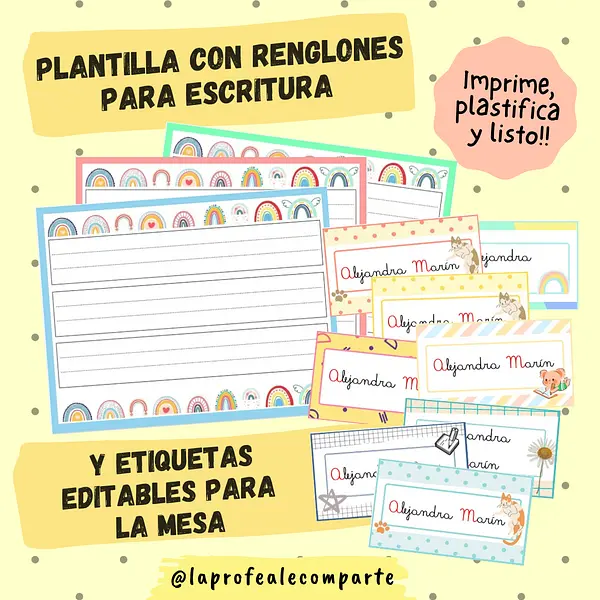 Pack Plantillas para reforzar la escritura y etiquetas editables @laprofealecomparte