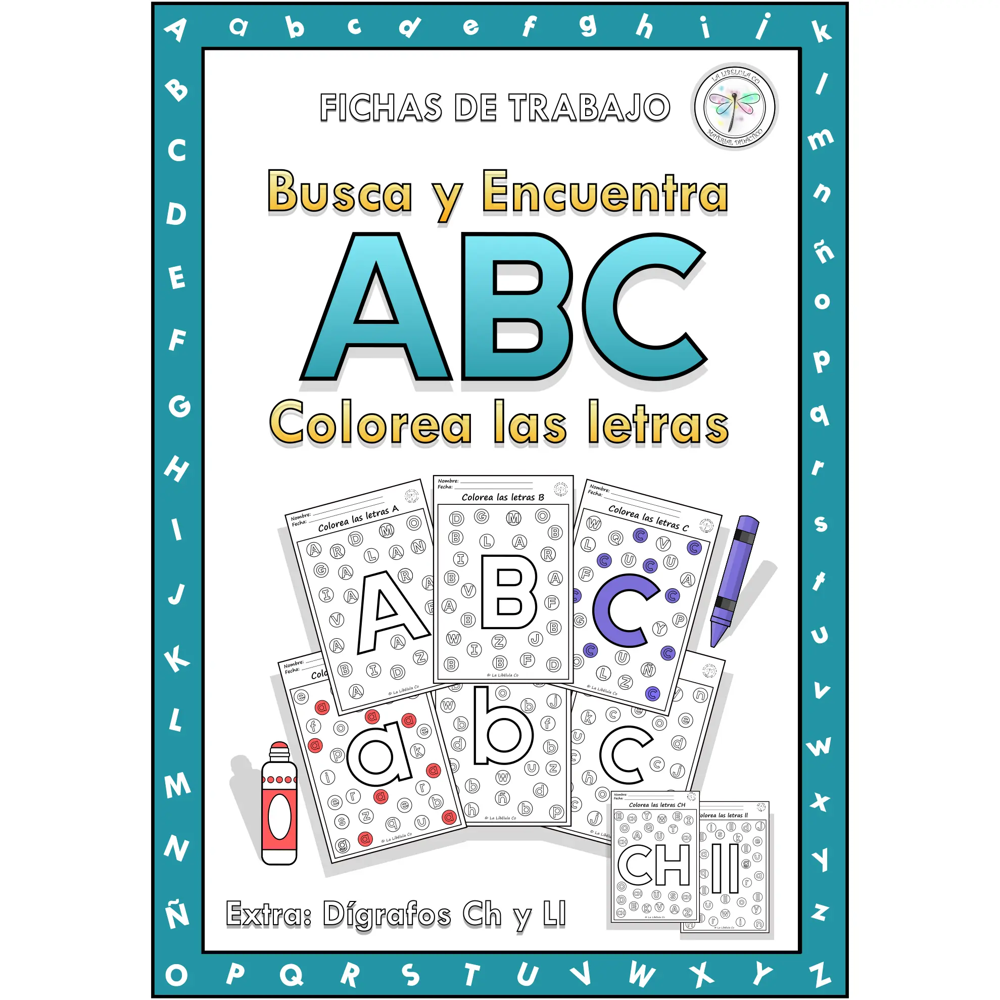 Spanish Find Search Dab a Dot Alphabet Busca Encuentra ABC Colorea Letras