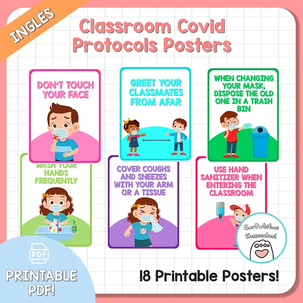 Classroom Covid Protocols Posters | Cuidados Covid en Inglés