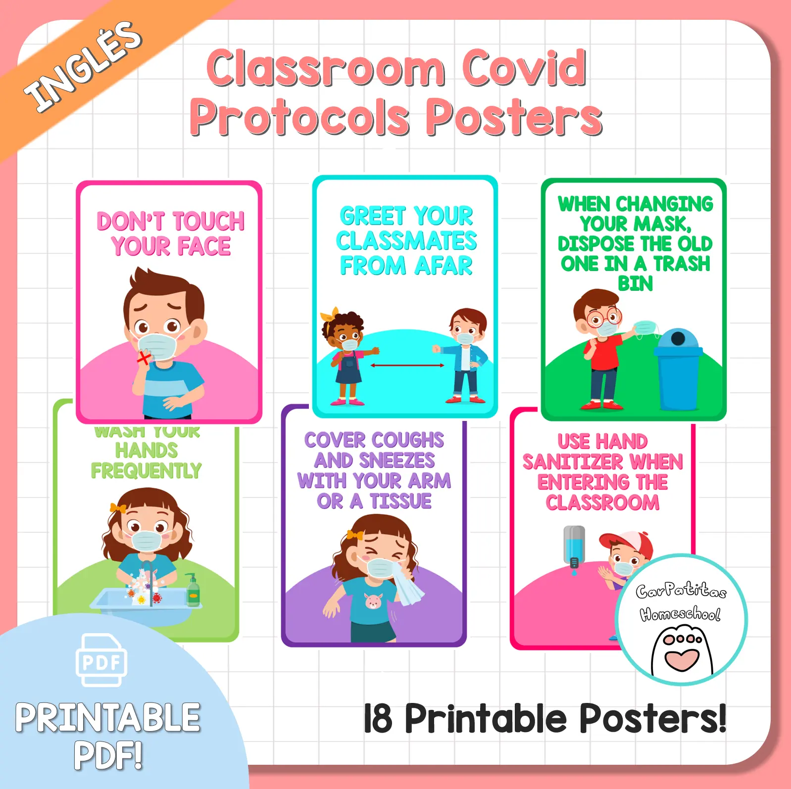 Classroom Covid Protocols Posters | Cuidados Covid en Inglés