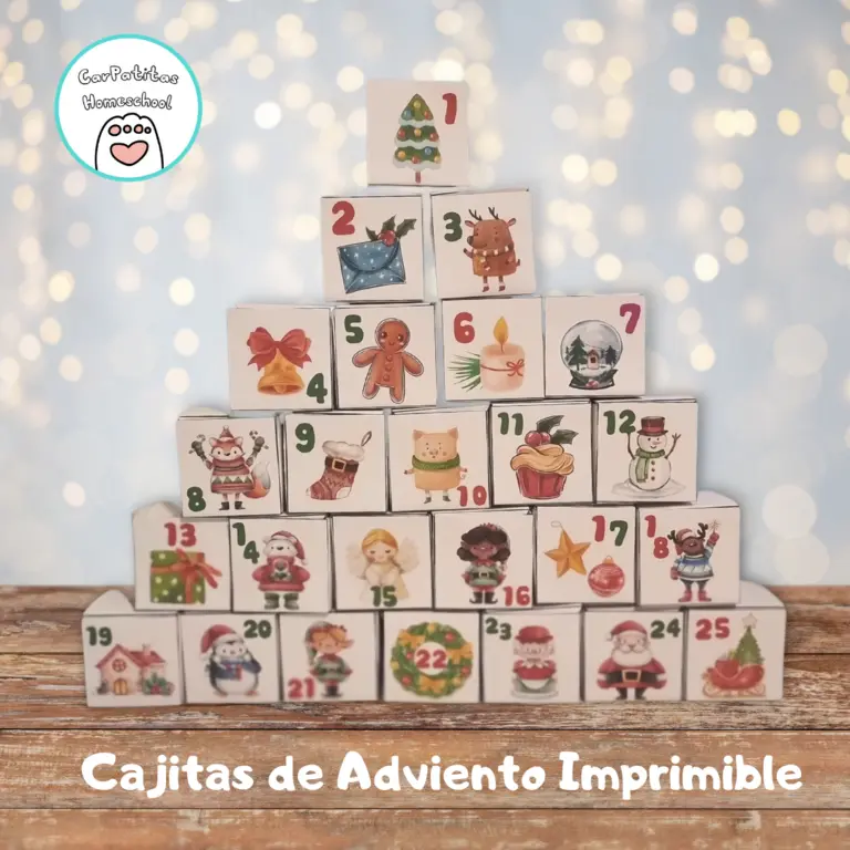 Imprimible gratis: Calendario de Adviento (25 Cajitas para armar)