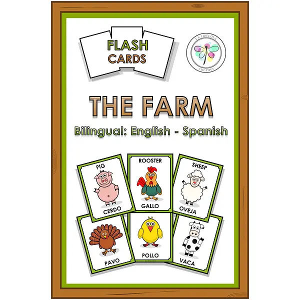 Bilingual Flash Cards Farm Animals Tarjetas Granja Bilingüe English Spanish