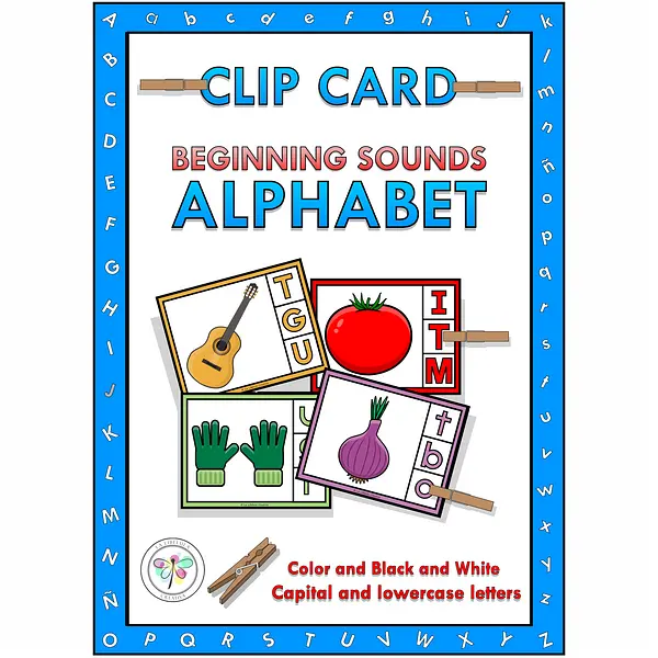 Clip Cards Beginning Sounds Alphabet Capital Lowercase Letters Cut Color