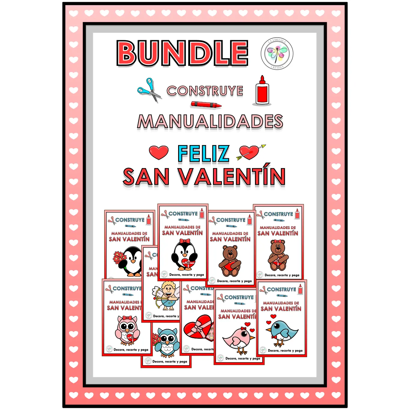 Bundle Spanish Build a Valentine's Day Crafts Paquete Construye Manualidades Valentín