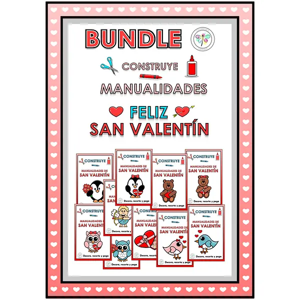 Bundle Spanish Build a Valentine's Day Crafts Paquete Construye Manualidades Valentín