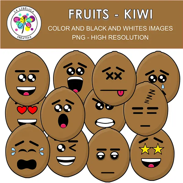 Clipart Fruits Kiwi Food Color BW Healthy Emoticons Emotions