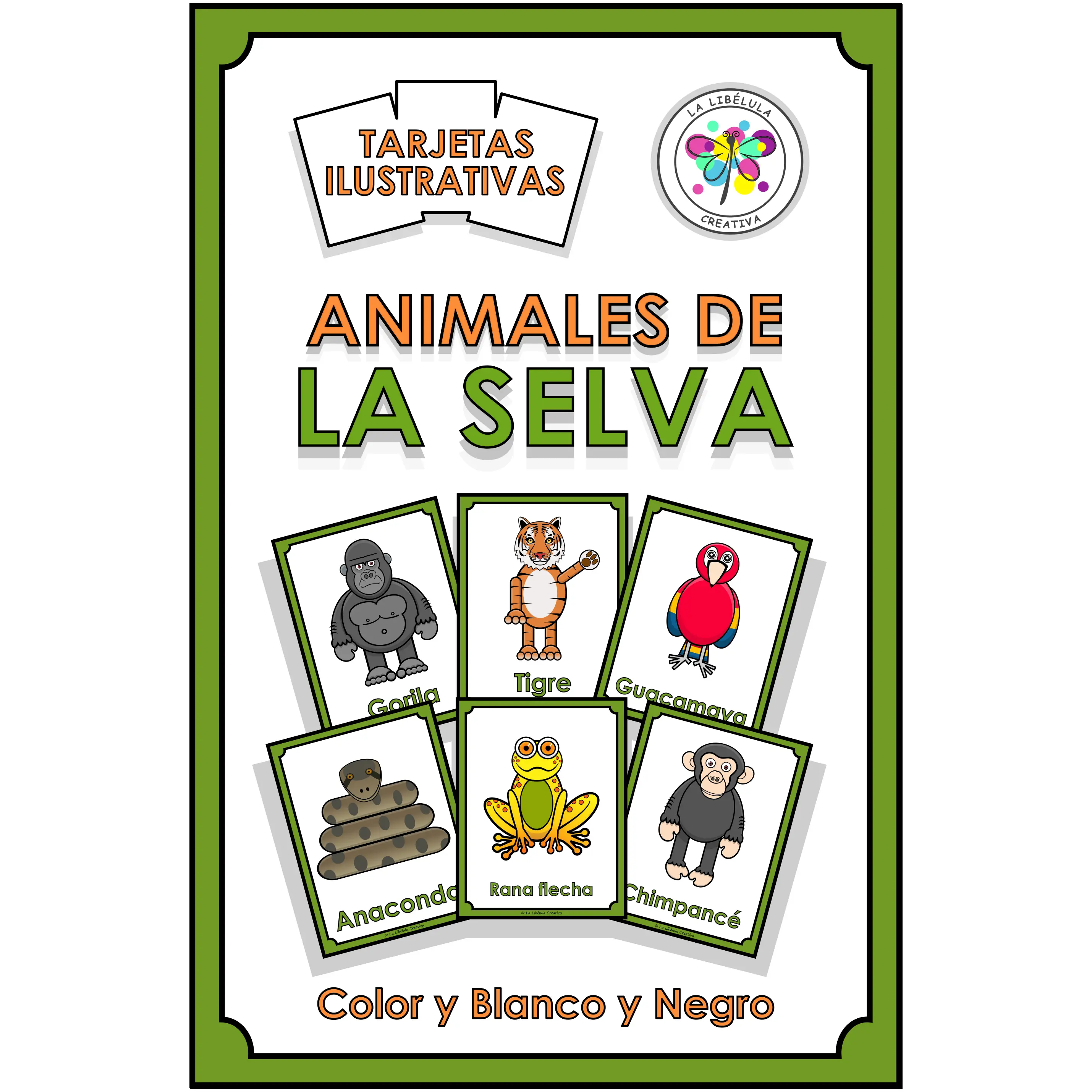 Spanish Flash Cards Jungle Tarjetas Selva Color Cut Recortar Animals Animales