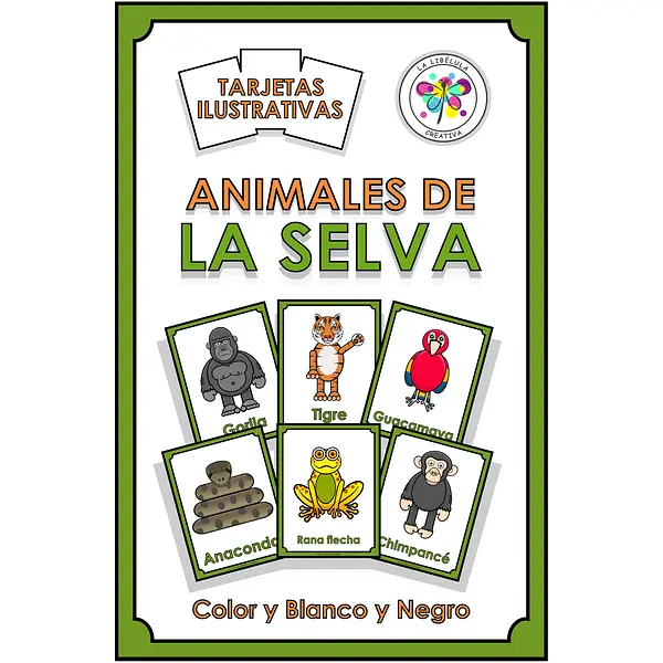 Spanish Flash Cards Jungle Tarjetas Selva Color Cut Recortar Animals Animales