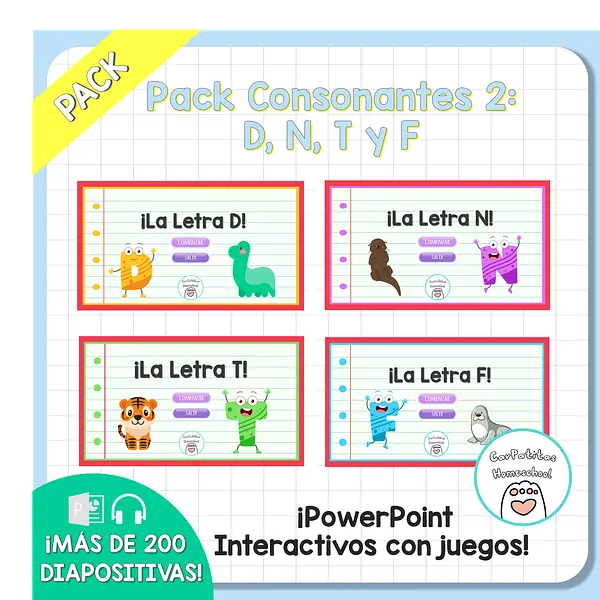 Pack Consonantes 2: D, N, T y F