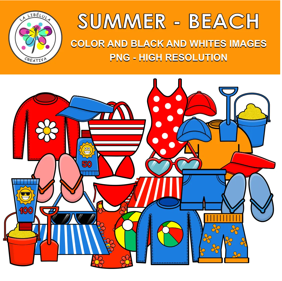 Clipart Summer Sun Beach Color BW Vacations Clothes Sand 46 Objects