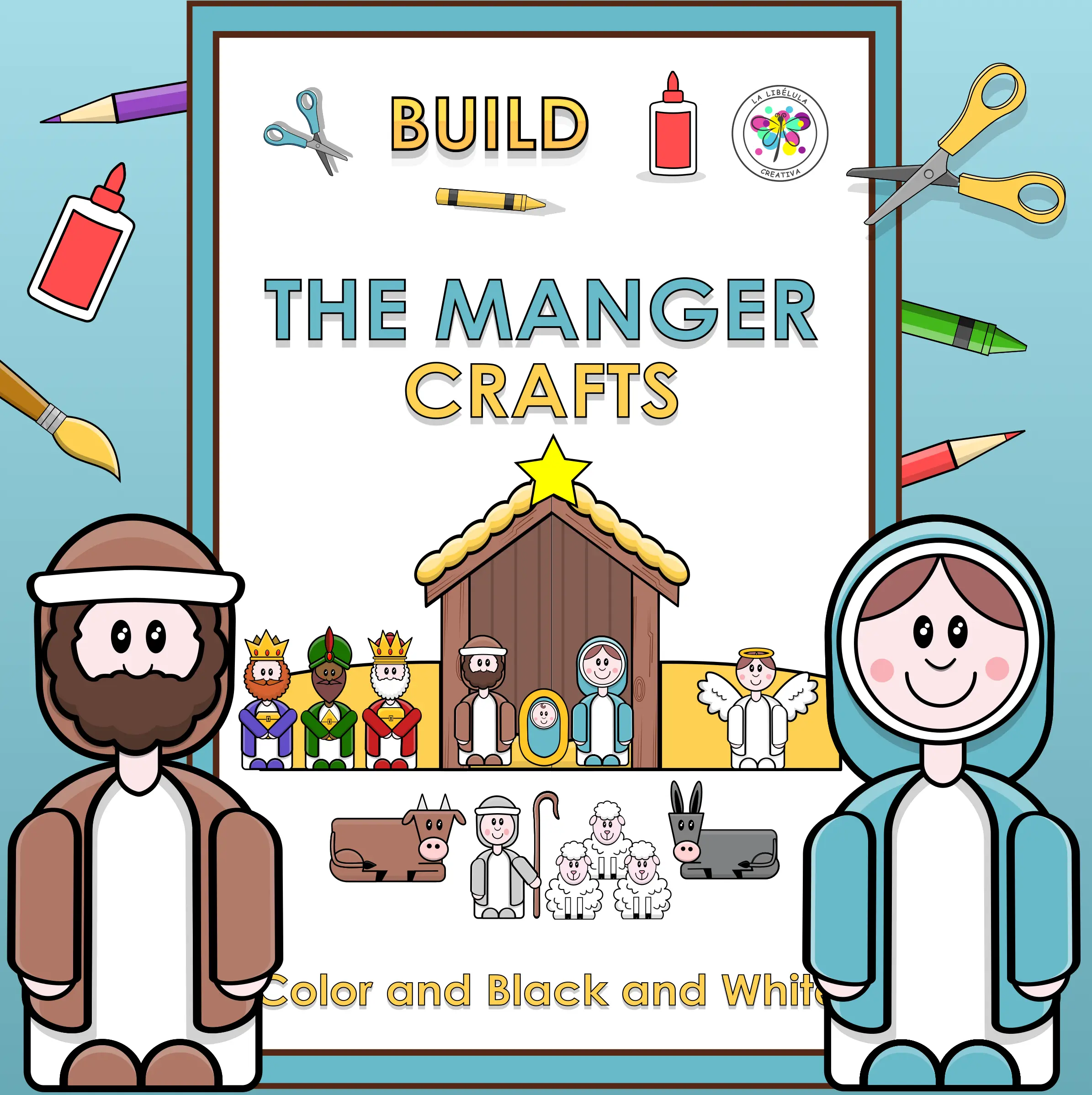 Build Christmas Manger Craft Puzzle Color BW Characters December