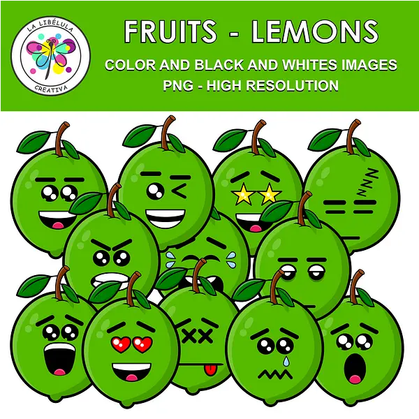 Clipart Fruits Lemon Food Color BW Healthy Emoticons Emotions