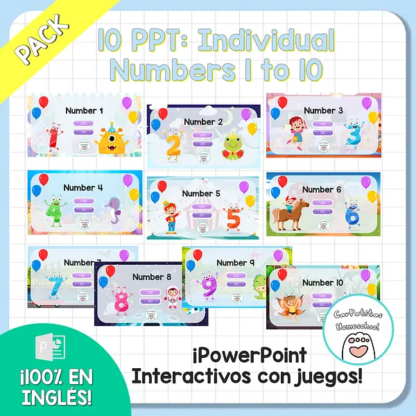 Pack Individual Numbers 1 to 10: Números 1 al 10 en Inglés