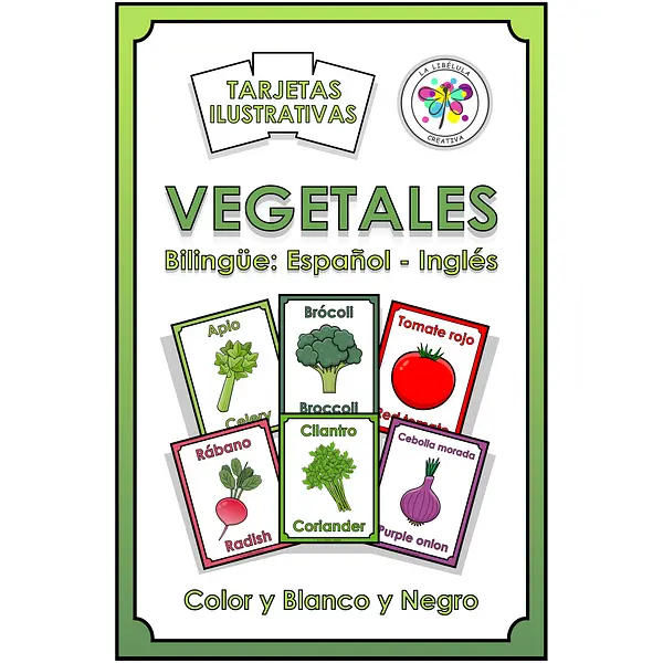 Spanish English Flash Cards Vegetables Bilingual Tarjeta Vegetales Bilingüe