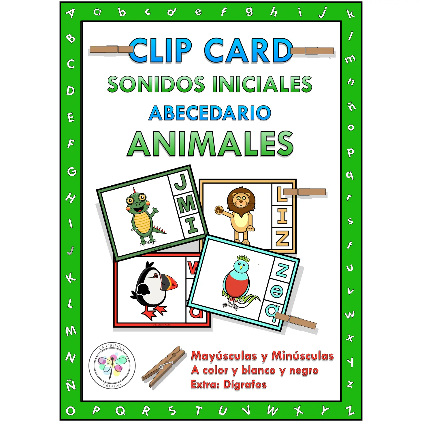 Spanish Clip Cards Beginning Sounds Animals Abecedario Sonidos Iniciales Animales