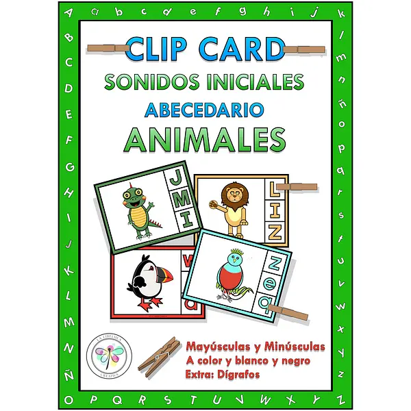 Spanish Clip Cards Beginning Sounds Animals Abecedario Sonidos Iniciales Animales