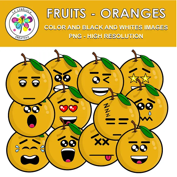 Clipart Fruits Orange Food Color BW Healthy Emoticons Emotions